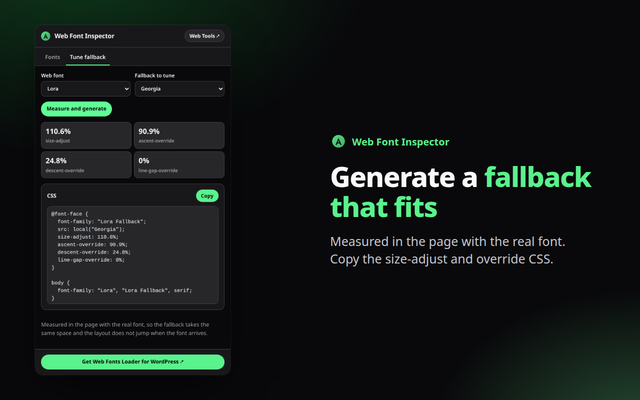 Web Font Inspector extension screenshot